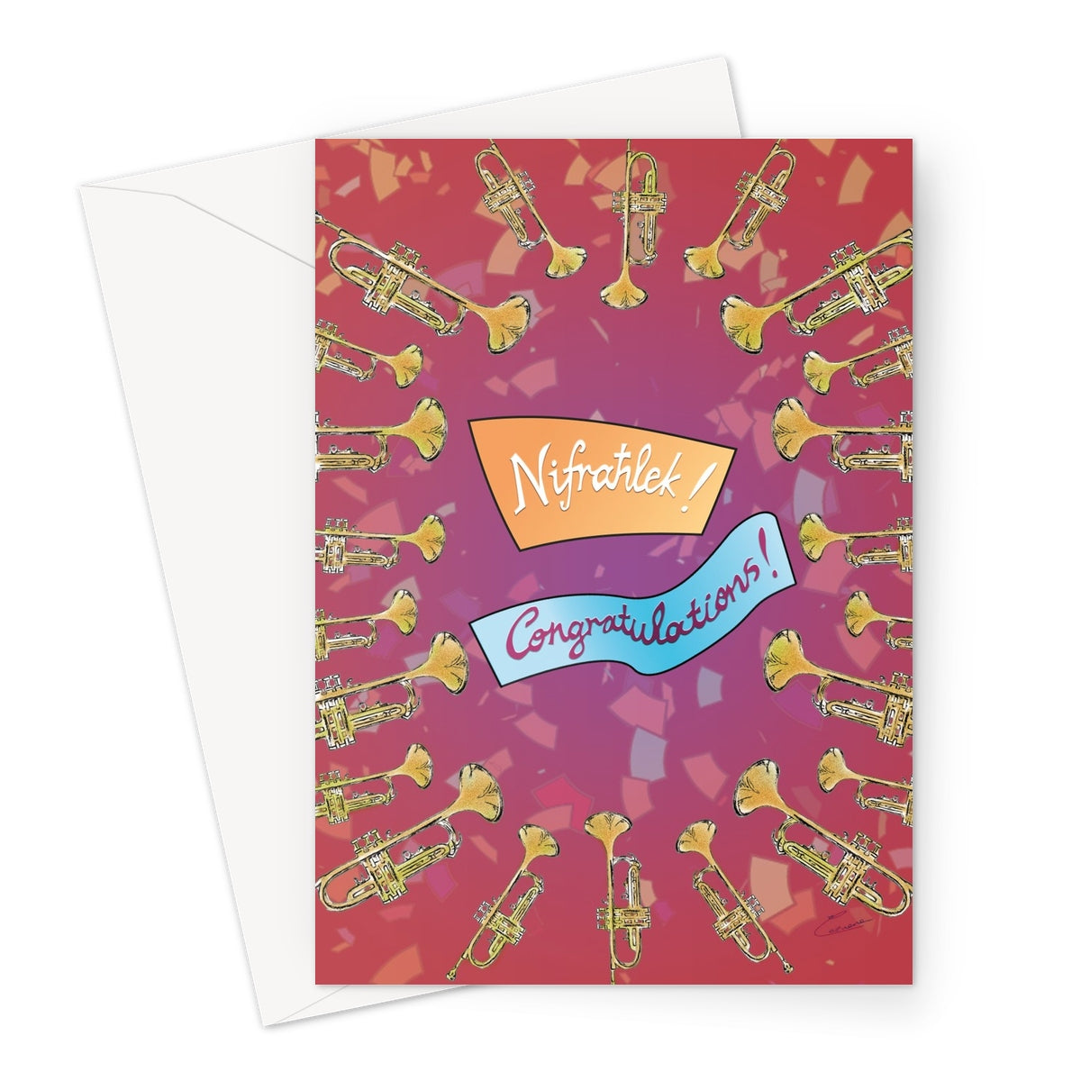 'Nifraħlek! Congratulations!' greeting card + envelope - Bilingual (Maltese and English)