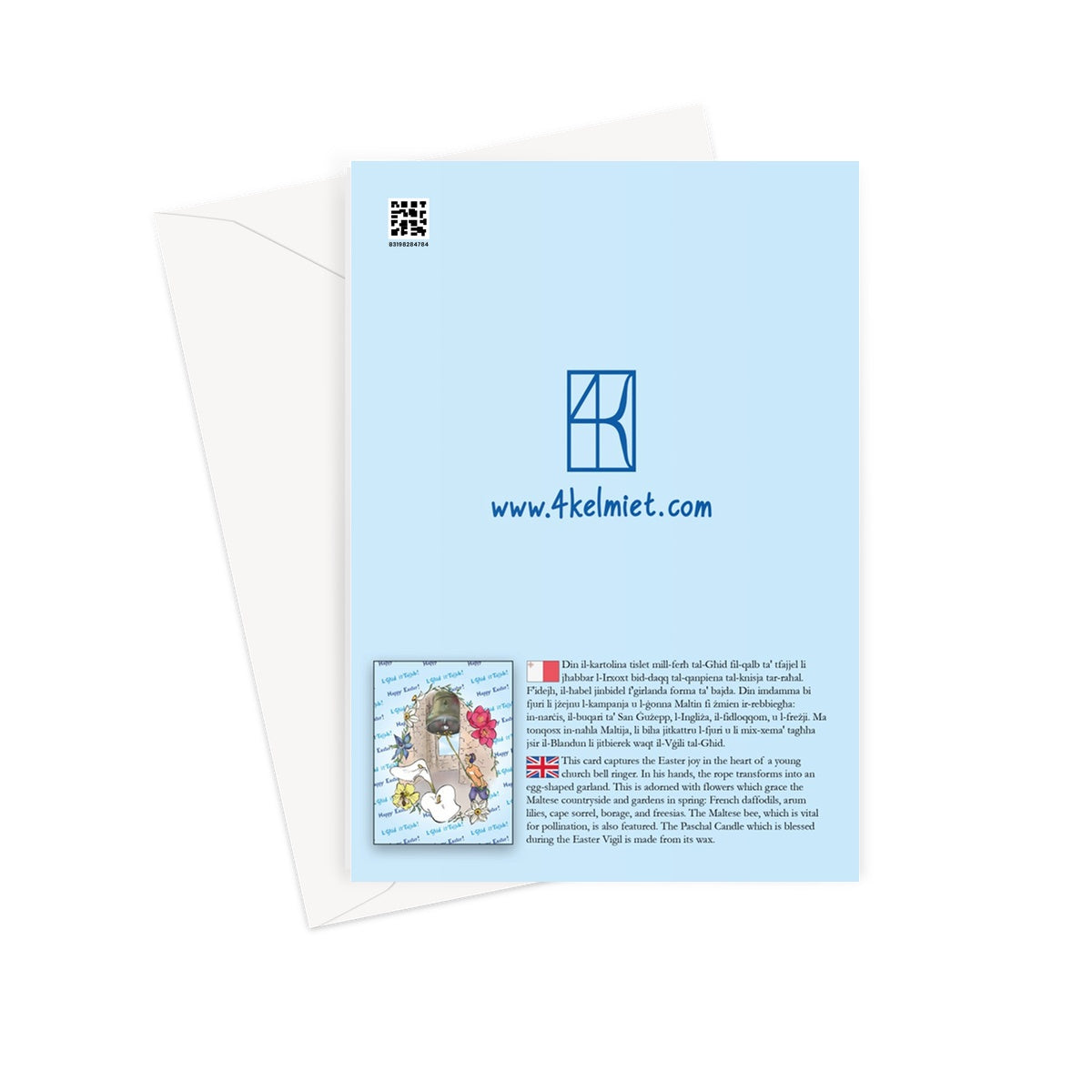 Easter greeting card + envelope - Bilingual (Maltese and English)